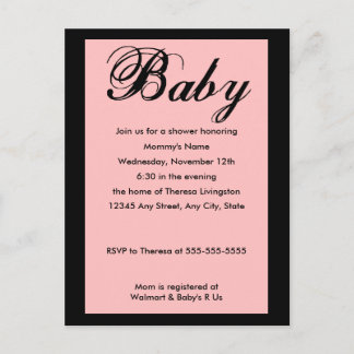 Baby Script Baby Shower Invitation Pink Postcard