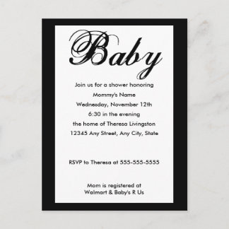 Baby Script Baby Shower Invitation White Postcard