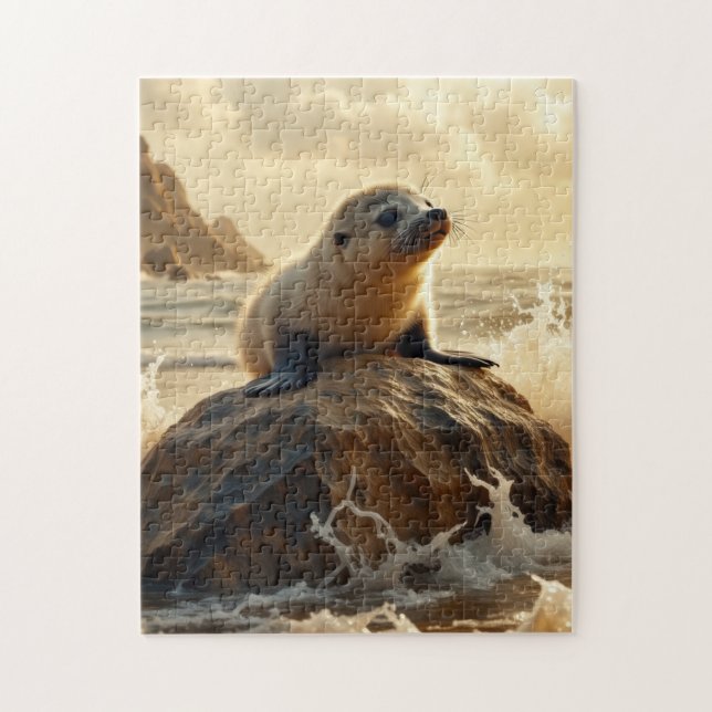 Baby Sea Lion at sunset Jigsaw Puzzle (Vertical)
