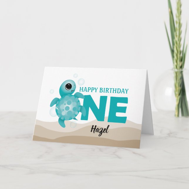 Baby Sea Turtle 1st Birthday Card (Front)