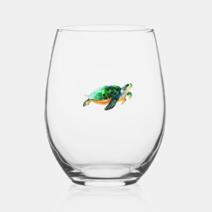 Baby Sea Turtle Moving Towards the Sea Stemless Wine Glass