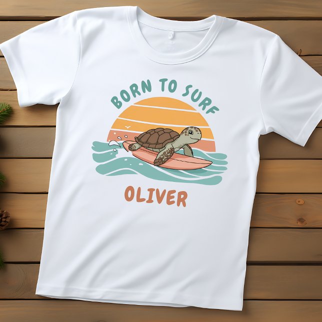 Baby Sea Turtle Retro Surf Vibes - Born to Surf Baby T-Shirt (Creator Uploaded)