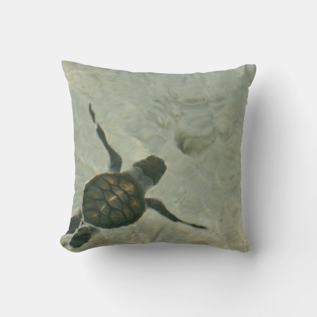 Baby Sea Turtle Swimming Out To Sea Cushion (Front)