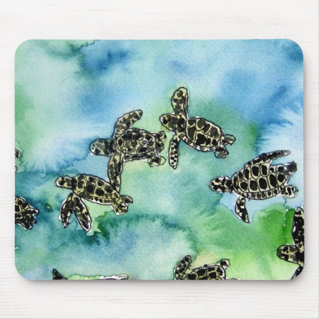 baby sea turtles reptile animal wildlife painting mouse pad (Front)