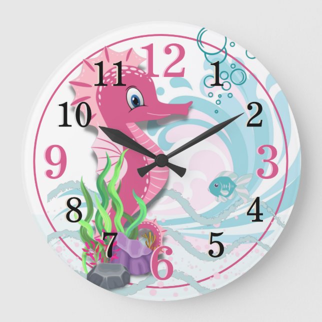 Baby Seahorse | Pink Kids Room Wall Clock (Front)