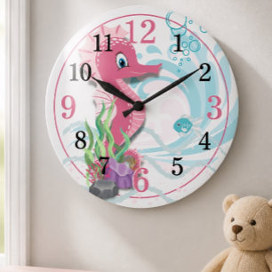 Baby Seahorse Pink Kids Room Wall Clock