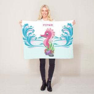 Baby Seahorse Pink Personalised Fleece Blanket