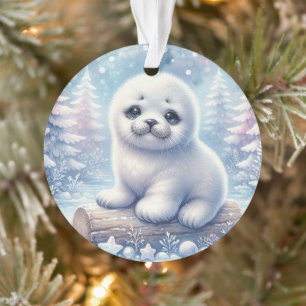 Baby Seal in Pastel Pines Ornament