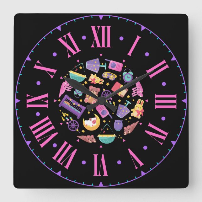 Baby Shapes & Icons Roman Numerals Square Wall Clock (Front)