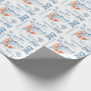 Baby shark 1st birthday custom watercolor art wrapping paper