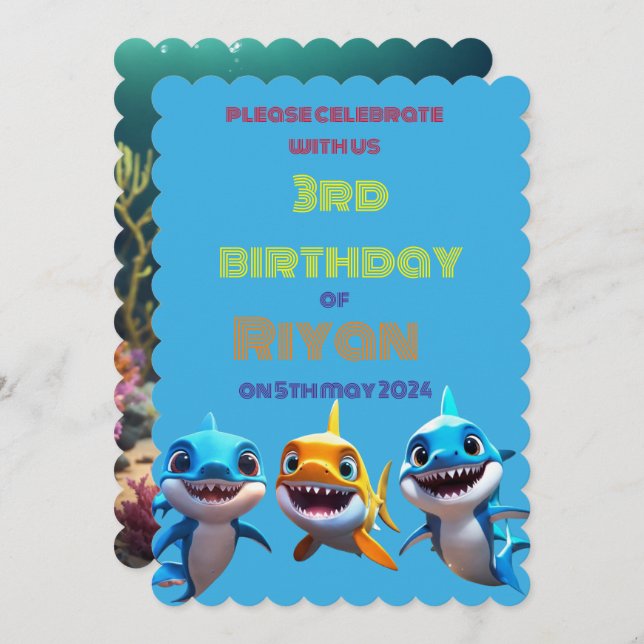 baby shark birthday invitation (Front/Back)