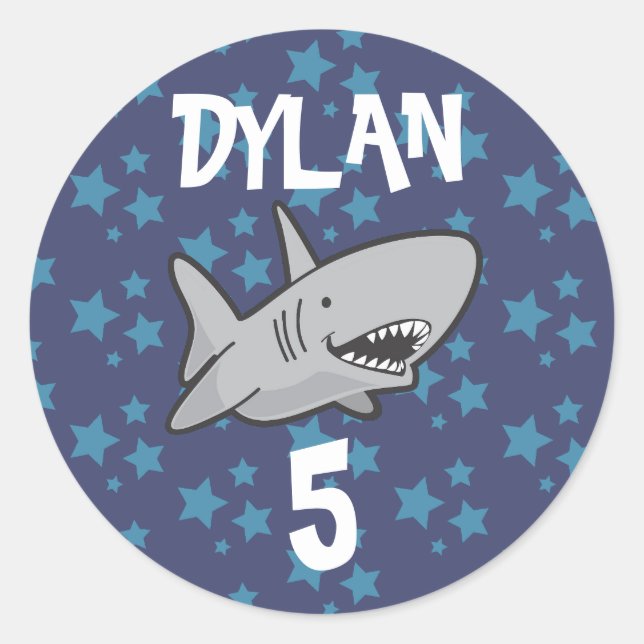Baby Shark Blue Birthday Classic Round Sticker (Front)