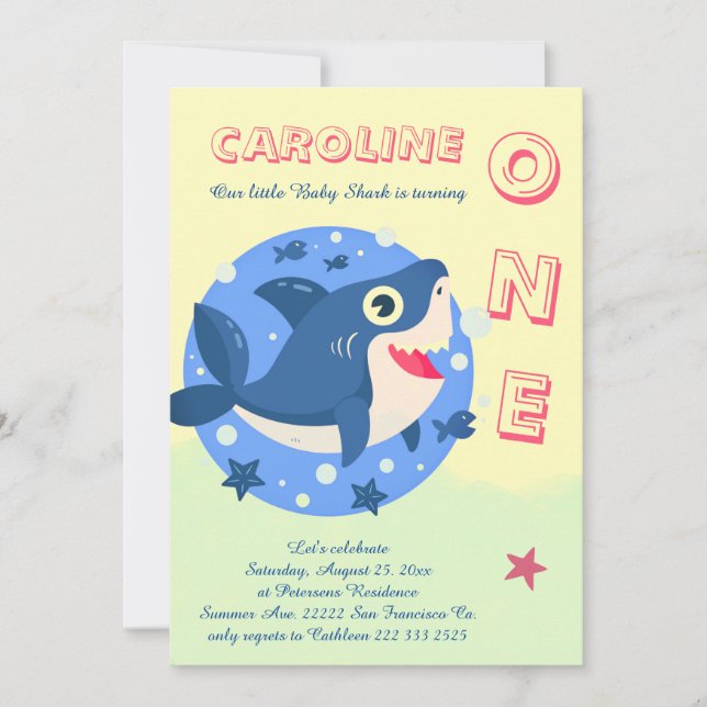 Baby Shark First birthday under the sea yellow Invitation (Front)