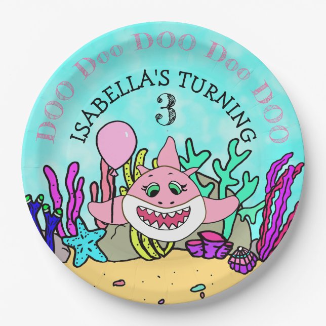 Baby Shark Girl's Birthday Party Paper Plate (Front)