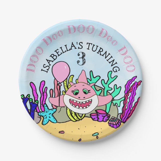 Baby Shark Girl's Birthday Party Paper Plate (Front)