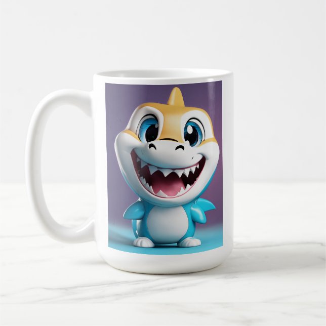 baby shark, mascot 3d, full body, happy smile, wea coffee mug (Left)