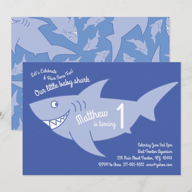 Baby Shark Ocean Animals 1st Birthday Invitations (Front/Back)