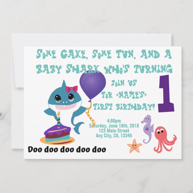 Baby Shark Personalised Birthday Party Invitation (Front)