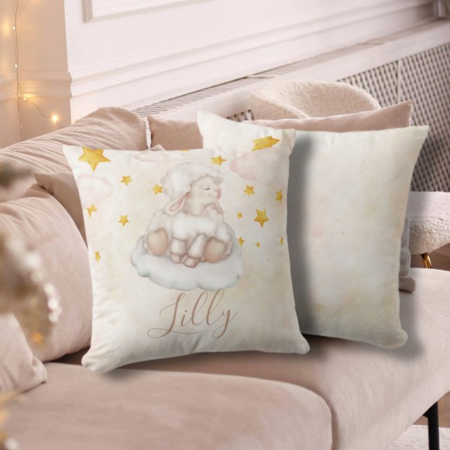 Baby Sheep Pinky Clouds Magic Stars Girl Nursery Cushion (Creator Uploaded)