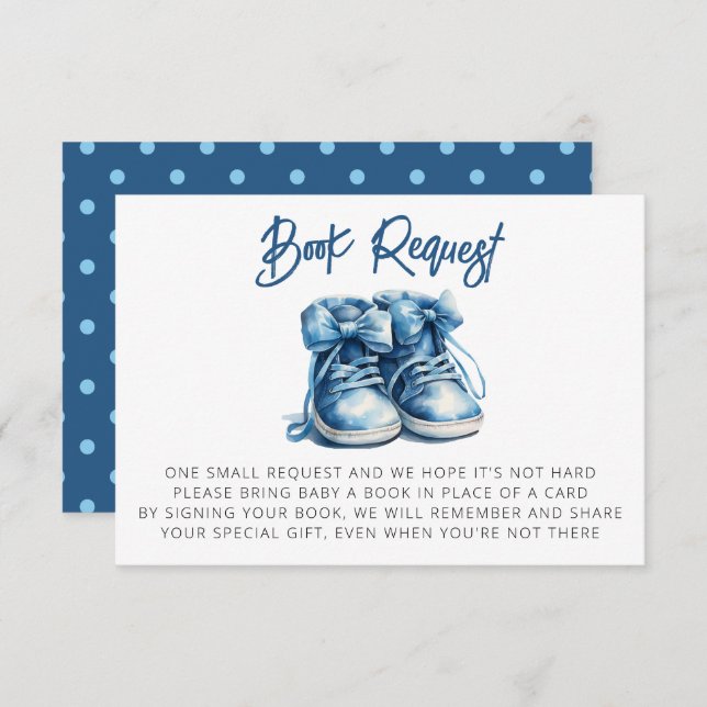 Baby Shoes | Blue Boy Baby Shower Book Request Enclosure Card (Front/Back)