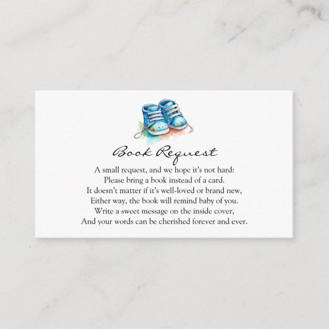Baby Shoes | Blue Boy Baby Shower Book Request Enclosure Card (Front)