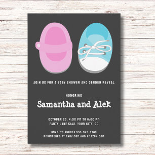 Baby shoes gender reveal and baby shower invitation