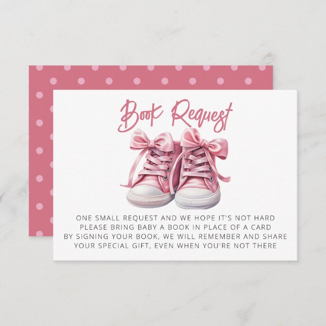Baby Shoes | Pink Girl Baby Shower Book Request Enclosure Card (Front/Back)