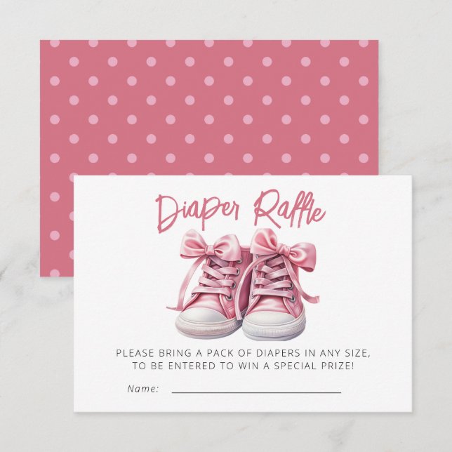 Baby Shoes | Pink Girl Baby Shower Diaper Raffle Enclosure Card (Front/Back)
