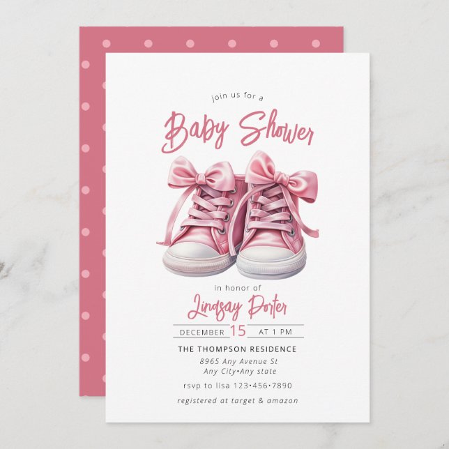 Baby Shoes | Pink Girl Baby Shower Invitation (Front/Back)