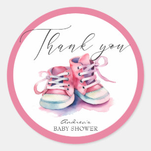 Baby Shoes   Pink Girl Baby Shower Thank You Favou Classic Round Sticker