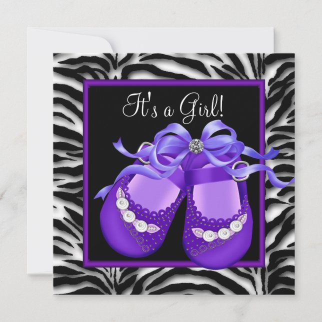 Baby Shoes Purple Zebra Baby Girl Shower Invitation (Front)