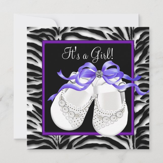 Baby Shoes Purple Zebra Baby Girl Shower Invitation (Front)
