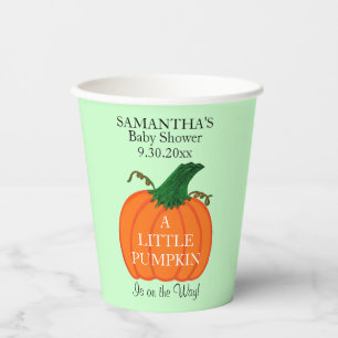 Baby Shower A Little Pumpkin On the Way Name Paper Cups