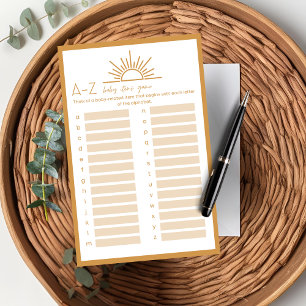 Baby Shower A-Z baby items game Sunshine Boho