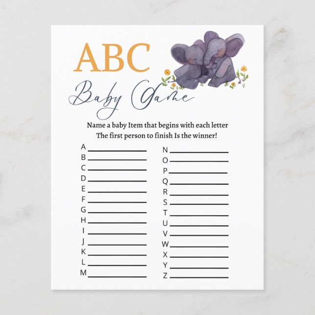 Baby shower ABC game (Front)