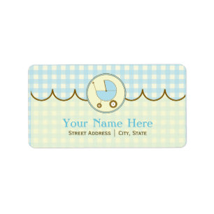Baby Shower Address Label- Blue Gingham & Brown Label