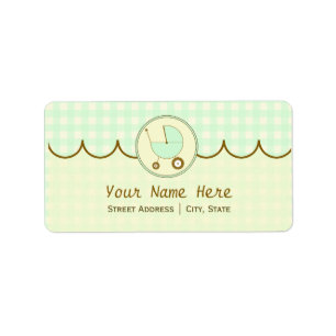Baby Shower Address Label- Green Gingham & Brown Label