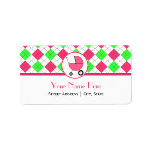 Baby Shower Address Label- Hot Pink & Green Argyle Label