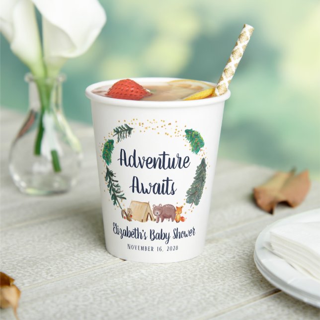 Baby Shower Adventure Awaits Woodland Animals Paper Cups (Insitu)