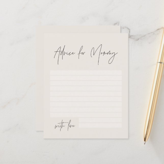 Baby shower advice for mummy modern elegant cream (Front/Back In Situ)