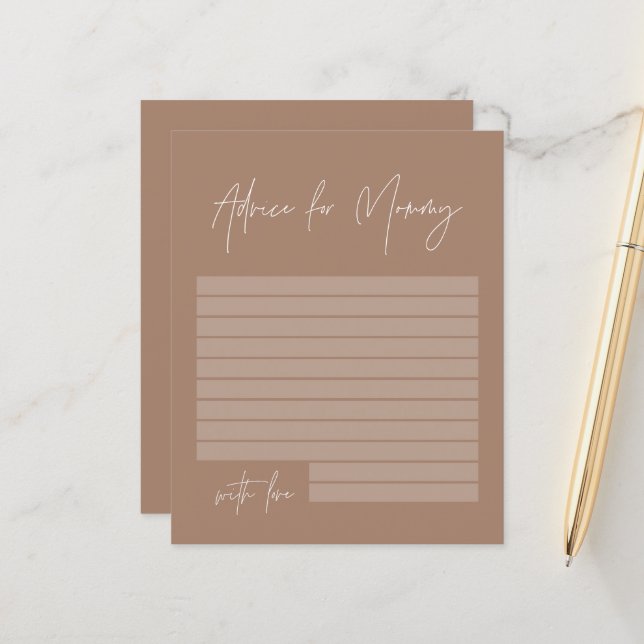 Baby shower advice for mummy modern natural brown (Front/Back In Situ)