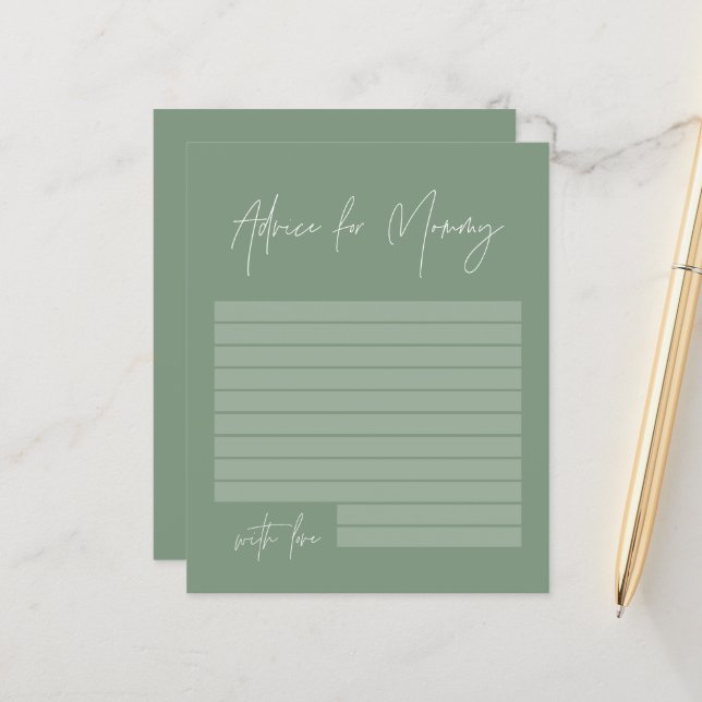 Baby shower advice for mummy modern sage green (Front/Back In Situ)