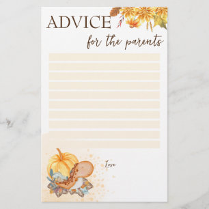 Baby shower advice for the parents little pumpkin stationery