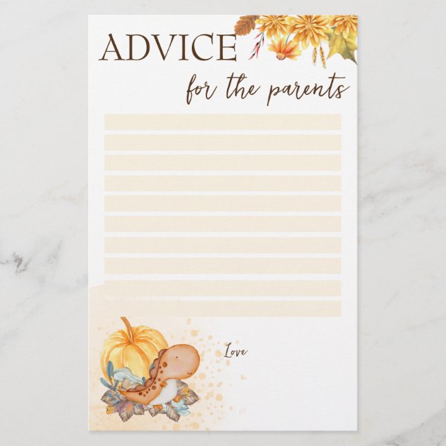 Baby shower advice for the parents little pumpkin stationery (Front)