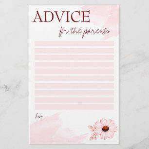 Baby shower advice for the parents pink card