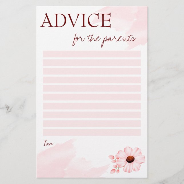 Baby shower advice for the parents pink card (Front)