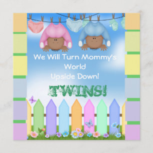 BABY SHOWER AFRICAN AMERICAN TWIN BOY & GIRL INVITATION