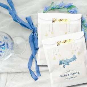 Baby Shower Airplane Clouds Stars Cute Blue Modern Favour Bag