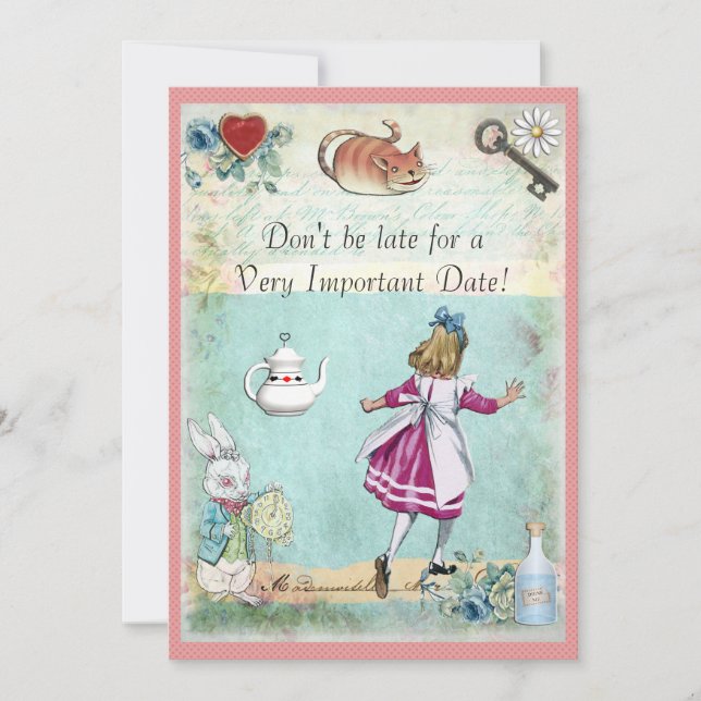 Baby Shower Alice in Wonderland Don't Be Late Invitation (Front)