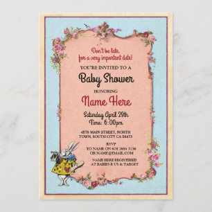 Baby Shower Alice Wonderland Rabbit Party Invite
